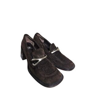 Vintage Via Spiga Dark Brown Suede Chunky Heel Loafers 8 M